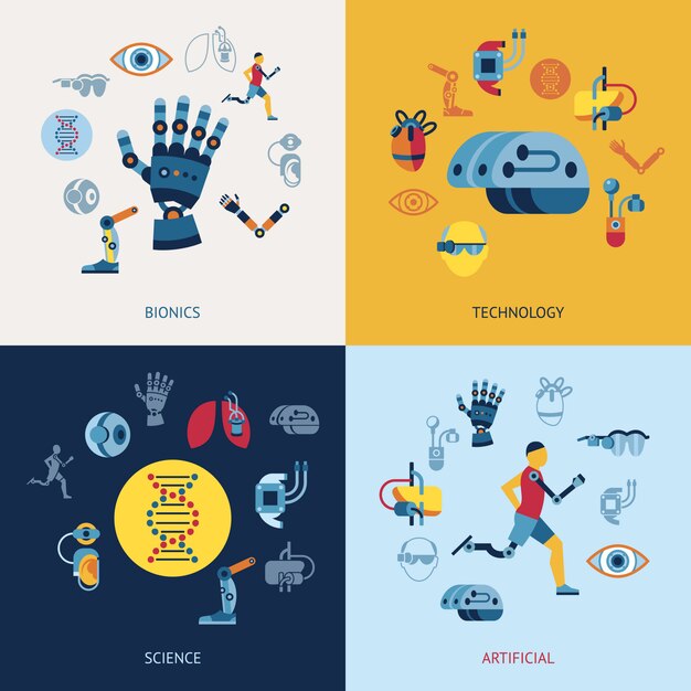 Colección de iconos de Bionics y inteligencia artificial
