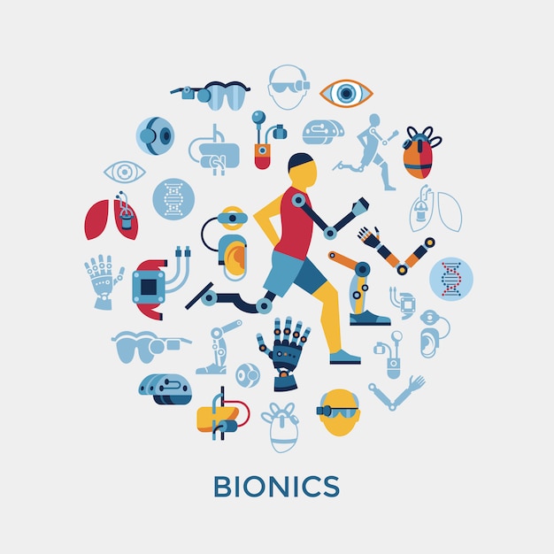 Colección de iconos de Bionics y inteligencia artificial