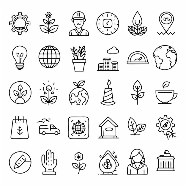 una colección de iconos en blanco y negro con algunas cosas en el medio