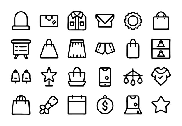 una colección de iconos en blanco y negro con una cruz en él