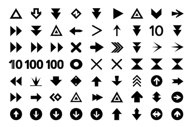una colección de iconos en blanco y negro con flechas y flechas