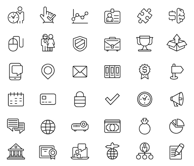 una colección de iconos en blanco y negro con un fondo blanco con una imagen