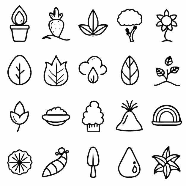 una colección de iconos en blanco y negro con un fondo blanco