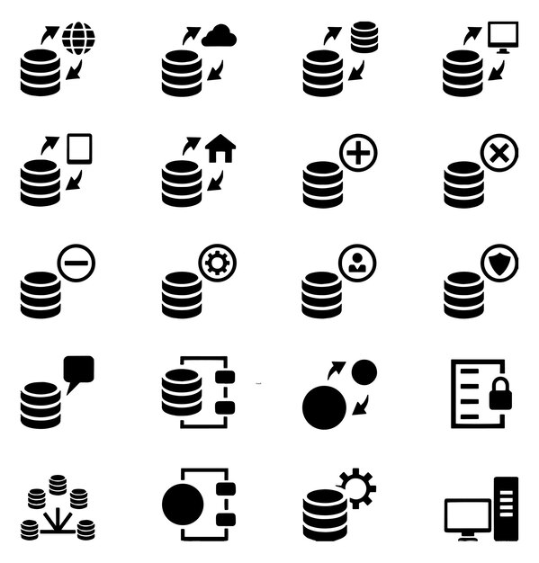 una colección de iconos en blanco y negro con un fondo blanco