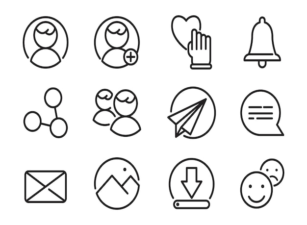 una colección de iconos en blanco y negro con un fondo blanco