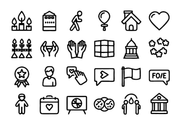 una colección de iconos en blanco y negro con un hombre caminando en el medio