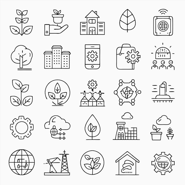 una colección de iconos en blanco y negro con una imagen de una casa y una casa