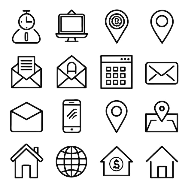 una colección de iconos en blanco y negro incluyendo un globo un globo y un globo