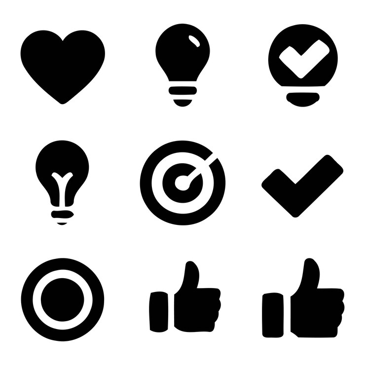 una colección de iconos en blanco y negro con la palabra pulgar hacia arriba