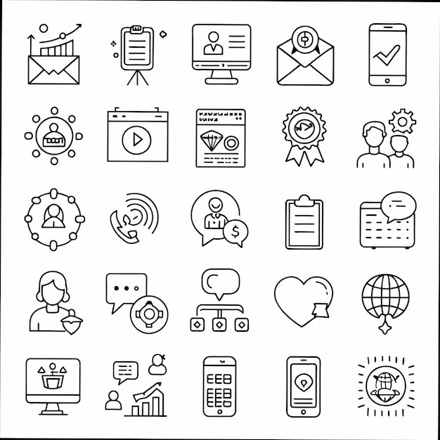 una colección de iconos en blanco y negro con las palabras correo en él
