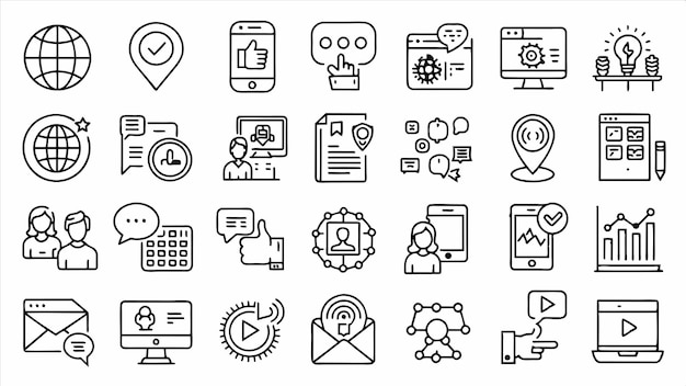 una colección de iconos en blanco y negro con las palabras teléfono inteligente en él