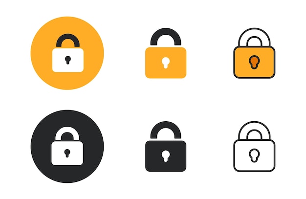 Colección de iconos de bloqueo en diferentes estilos de conjunto de ilustraciones vectoriales planas