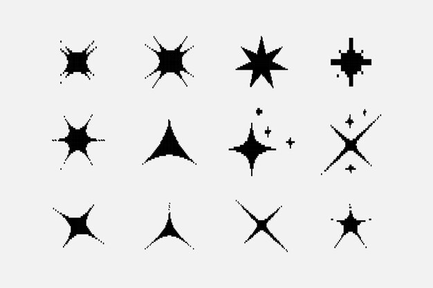Colección de íconos de brillo de estrellas de píxeles