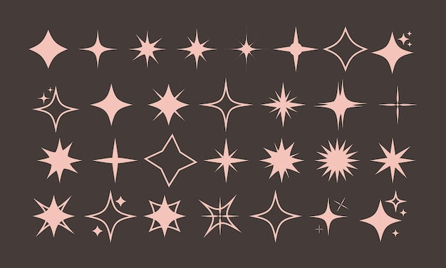 Colección de iconos de brillo retro futurista Conjunto de formas de estrellas Vector de signos de efecto de brillo fresco abstracto