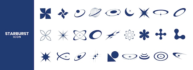 Colección de iconos de brillo retrófuturista Conjunto de formas de estrellas Conjunto vectorial de estrellas Y2K starburst