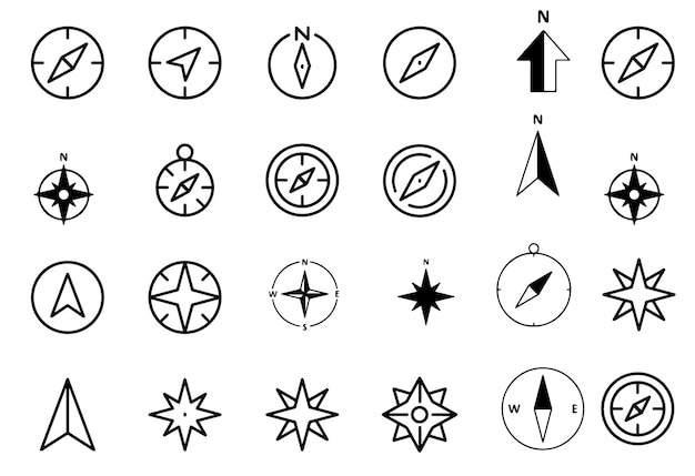 Colección de iconos de brújula para navegación y orientación