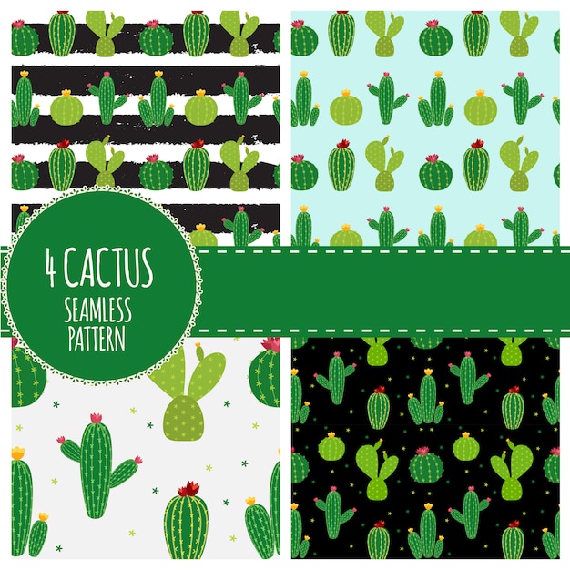 Colección de iconos de cactus ilustración de fondo de patrones sin fisuras