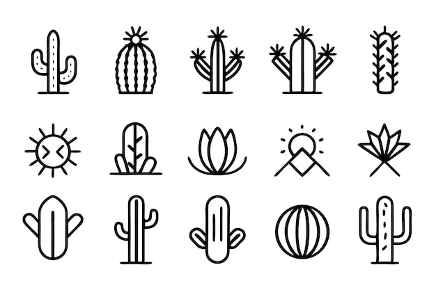 Colección de iconos de cactus y plantas del desierto