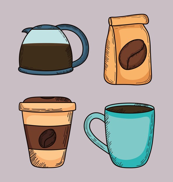 Colección de iconos de café en el fondo