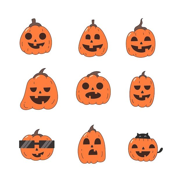 Colección de iconos de calabaza de Halloween elementos de estilo plano ilustración aislada