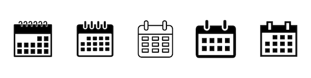 Colección de íconos de calendario Conjunto de símbolos de calendario Iconos de fechas límite de reuniones Gestión del tiempo EPS 10