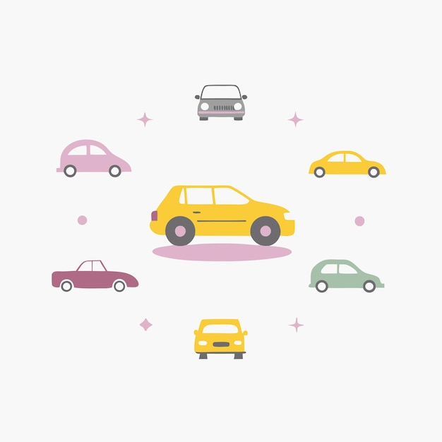 Colección de iconos de coches en fondo blanco