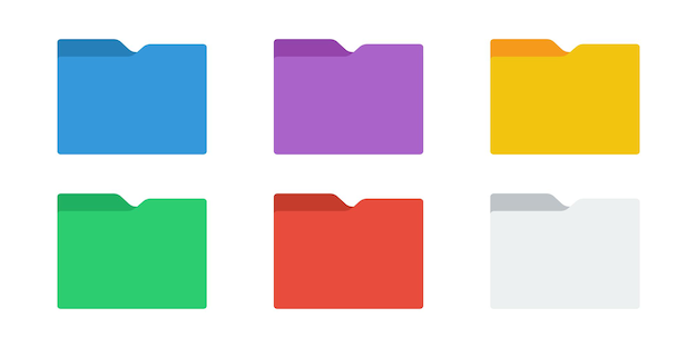 Colección de iconos de color de carpeta Conjunto de símbolos planos de documento de archivo vectorial