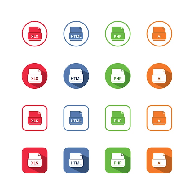 Colección de íconos de color plano con sombras Iconos de línea delgada de ilustración vectorial plana