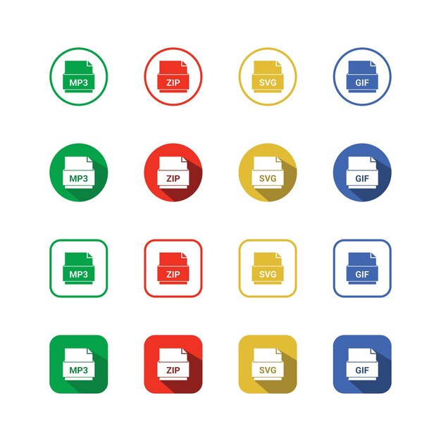 Colección de íconos de color plano con sombras Iconos de línea delgada de ilustración vectorial plana