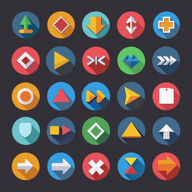 Colección de iconos coloridos de flecha plana 25 iconos vectoriales para el diseño de la interfaz de usuario