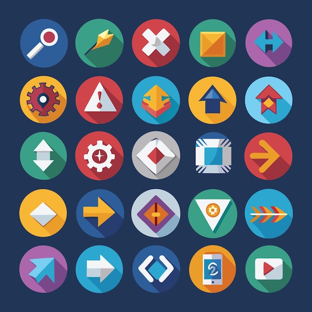 Colección de iconos coloridos de flecha plana 25 iconos vectoriales para el diseño de la interfaz de usuario