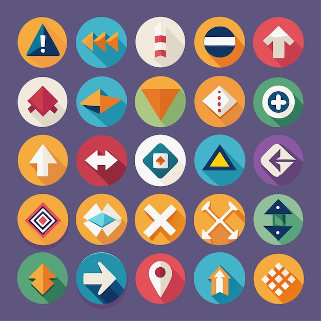 Colección de iconos coloridos de flecha plana 25 iconos vectoriales para el diseño de la interfaz de usuario