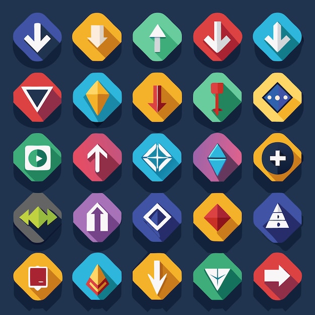 Colección de iconos coloridos de flecha plana 25 iconos vectoriales para el diseño de la interfaz de usuario