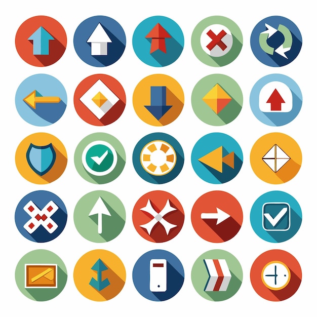 Colección de iconos coloridos de flecha plana 25 iconos vectoriales para el diseño de la interfaz de usuario