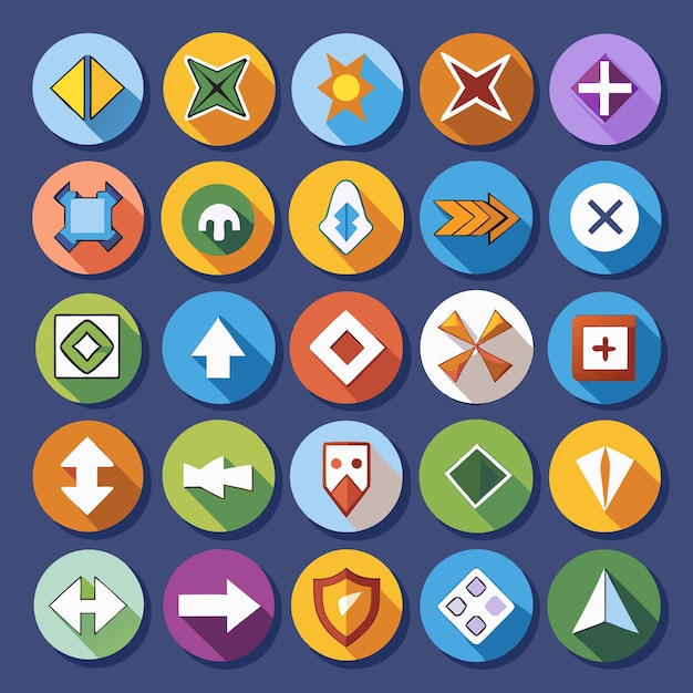 Colección de iconos coloridos de flecha plana 25 iconos vectoriales para el diseño de la interfaz de usuario