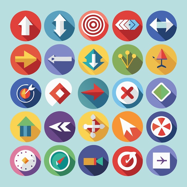 Colección de iconos coloridos de flecha plana 25 iconos vectoriales para el diseño de la interfaz de usuario