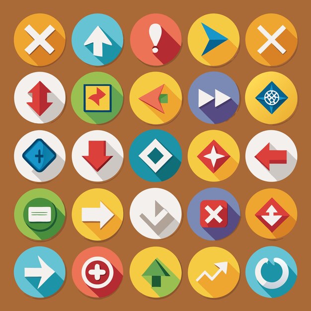 Colección de iconos coloridos de flecha plana 25 iconos vectoriales para el diseño de la interfaz de usuario
