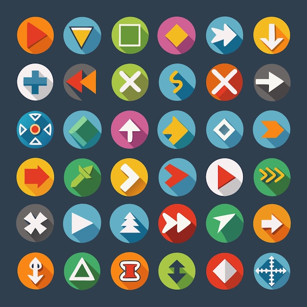 Colección de iconos coloridos de flecha plana 25 iconos vectoriales para el diseño de la interfaz de usuario
