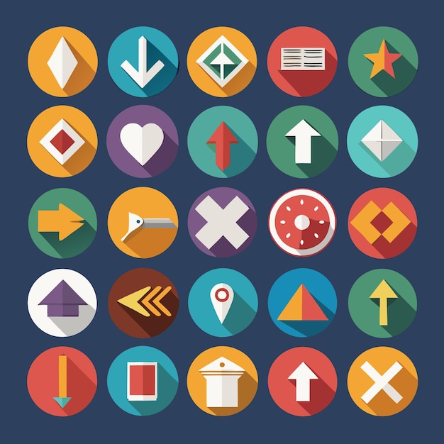 Colección de iconos coloridos de flecha plana 25 iconos vectoriales para el diseño de la interfaz de usuario