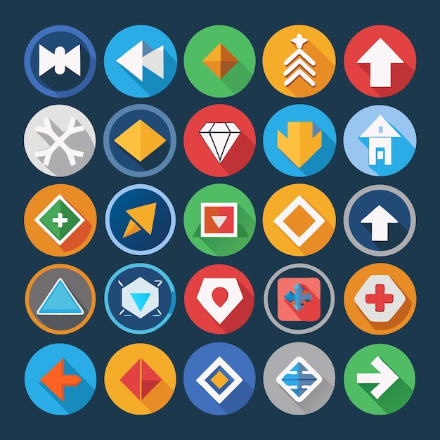 Colección de iconos coloridos de flecha plana 25 iconos vectoriales para el diseño de la interfaz de usuario