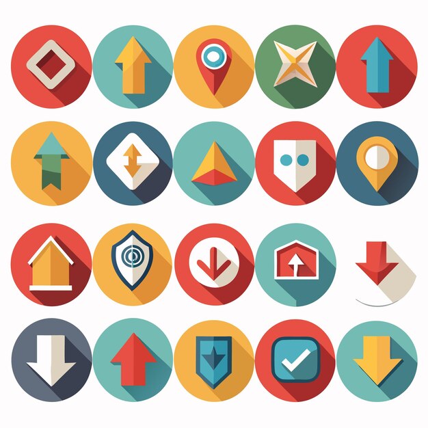 Colección de iconos coloridos de flecha plana 25 iconos vectoriales para el diseño de la interfaz de usuario