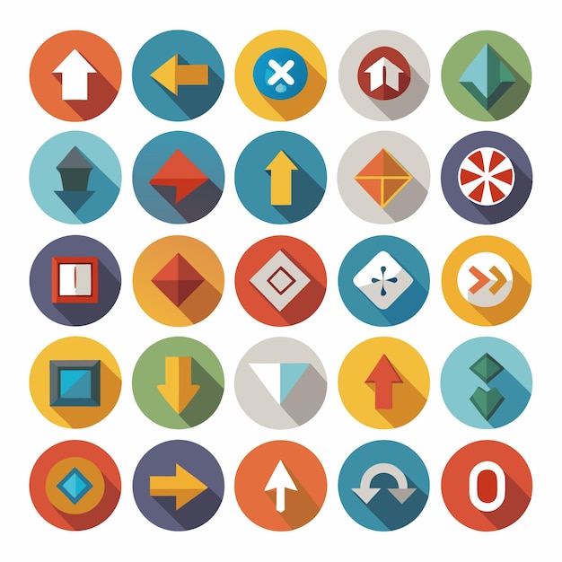 Colección de iconos coloridos de flecha plana 25 iconos vectoriales para el diseño de la interfaz de usuario