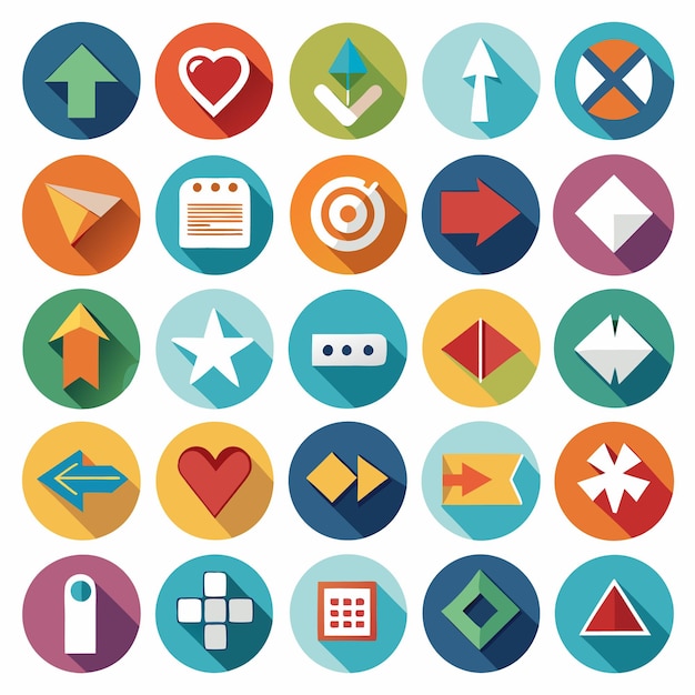 Colección de iconos coloridos de flecha plana 25 iconos vectoriales para el diseño de la interfaz de usuario