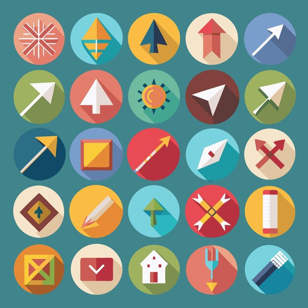 Colección de iconos coloridos de flecha plana 25 iconos vectoriales para el diseño de la interfaz de usuario
