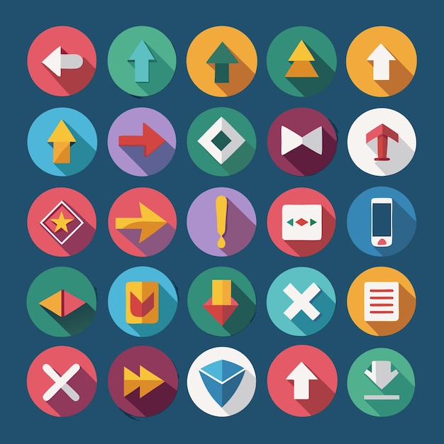 Colección de iconos coloridos de flecha plana 25 iconos vectoriales para el diseño de la interfaz de usuario