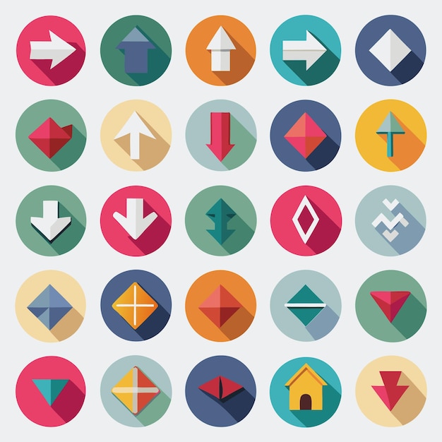 Colección de iconos coloridos de flecha plana 25 iconos vectoriales para el diseño de la interfaz de usuario
