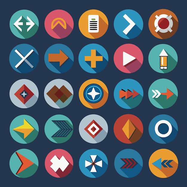 Colección de iconos coloridos de flecha plana 25 iconos vectoriales para el diseño de la interfaz de usuario