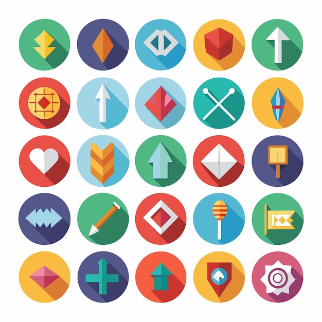 Colección de iconos coloridos de flecha plana 25 iconos vectoriales para el diseño de la interfaz de usuario