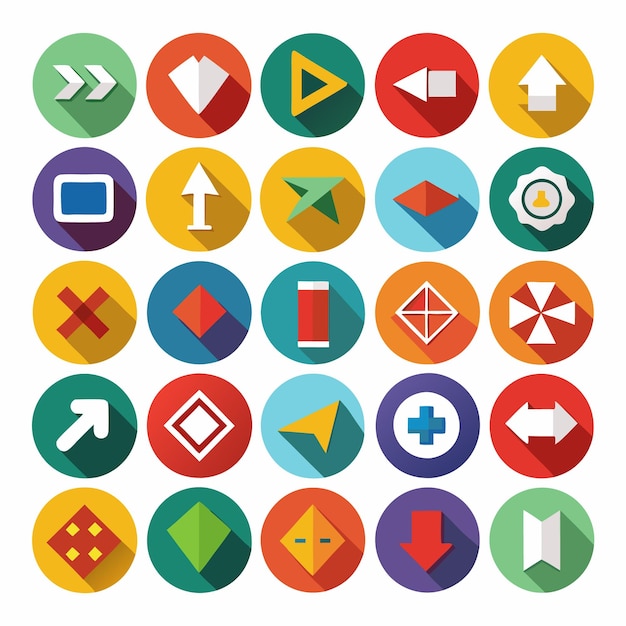 Colección de iconos coloridos de flecha plana 25 iconos vectoriales para el diseño de la interfaz de usuario