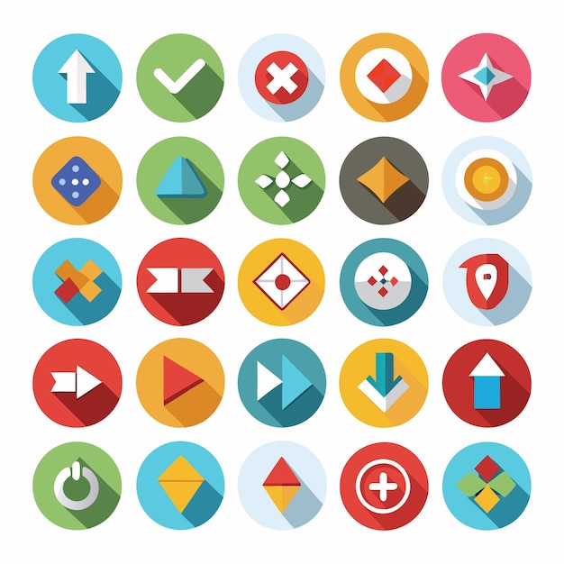Colección de iconos coloridos de flecha plana 25 iconos vectoriales para el diseño de la interfaz de usuario